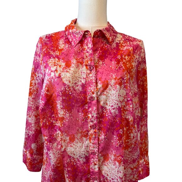 2/$30 Coldwater Creek XL 16 Floral Button-Up Blouse Pink & Orange - Picture 4 of 15